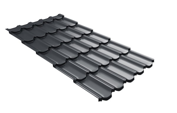 Металлочерепица квинта плюс с 3D резом 0,5 Satin RAL 7024 мокрый асфальт купить в Димитровграде
